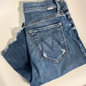 Mother The Insider Crop Step Chew Blue Dancing on Coal Jeans Size 27